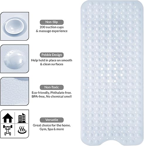 Miniatura 23 de LUX Décor - Tapete antideslizante para bañera, extra grande, 40 x 16 pulgadas, tapete de ducha de seguridad antideslizante con ventosas y agujeros