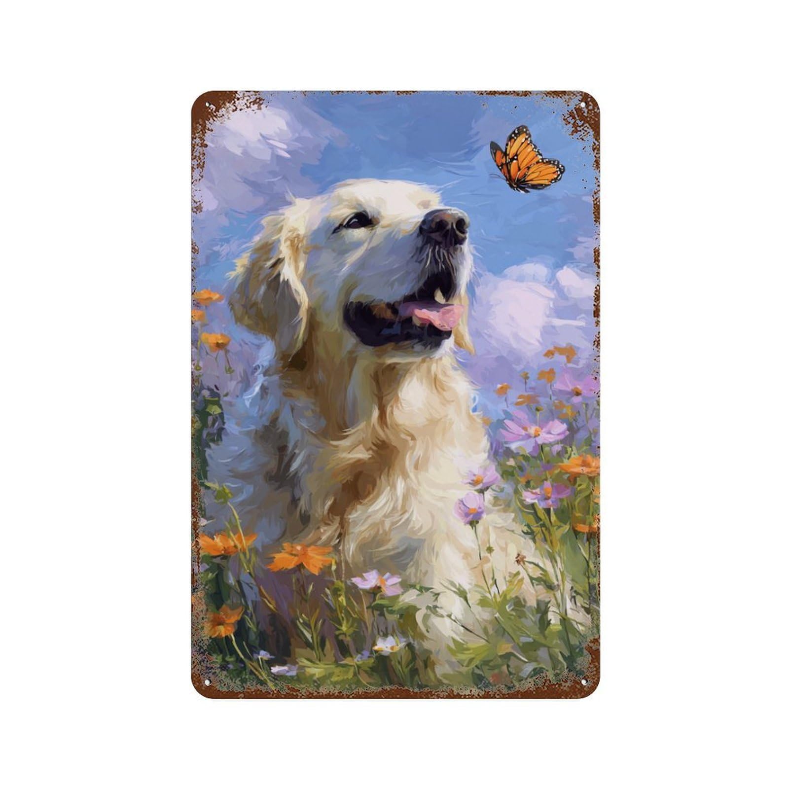 Golden Retriever in Flowers-5 Decorative Tin Sign 11.8"x7.9", for Garage, Bar And Workshop Decor, Novelty Wall Decor