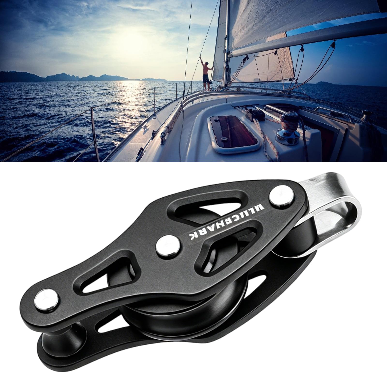 Flaschenzugblock aus Aluminiumlegierung mit einzelnem Radkanal und oberer Metallschlaufe für Marine Takelage, Seilführung und Hardware Setup für Dockleinen Rollenblock für Dockleinen, Führung