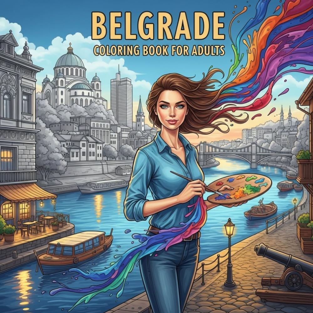 Belgrade Coloring Book for Adults: From the Heart of Serbia Bold and Easy Pages Simple Designs for Travel and Relaxation for Adults, Teens, Children, ... Stress (Coloring series of European capitals)