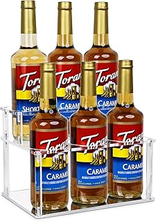 Upgraded Thickened Acrylic Coffee Syrup Organizer, 2-Tier Coffee Station Organizer Holds 6 Syrup Bottles, Coffee Syrup Dispenser Rack for Coffee Bar Station , Wine Bottle Rack Holder Countertop