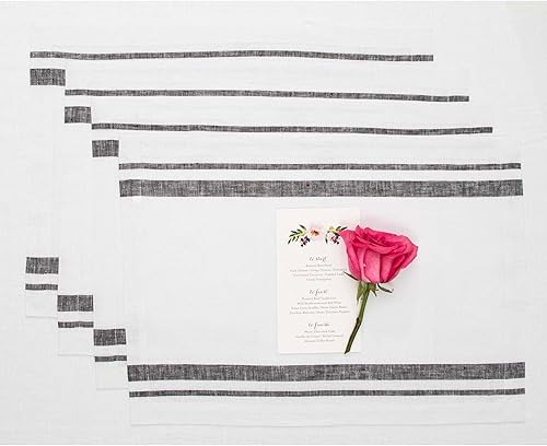 Miniatura 7 de Solino Home - Manteles individuales a rayas francesas, de 14 x 19 pulgadas, juego de 4 unidades, tela natural, 100 % lino europeo, tela natural,