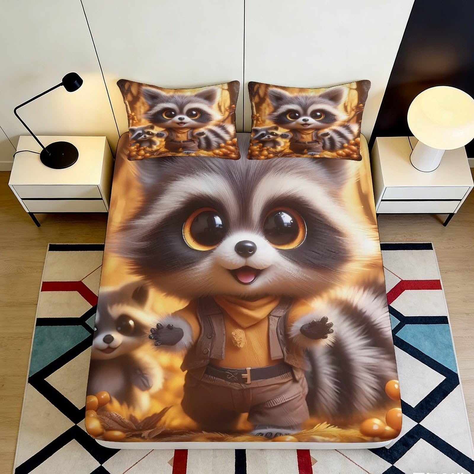 Jqzkxnhpbr Style-6 3D Printed Cute Raccoon Fitted Sheet Microfiber Soft Breathable Forest Animal Bed Cover For Bedroom Dorm Decor 90X200x25cm