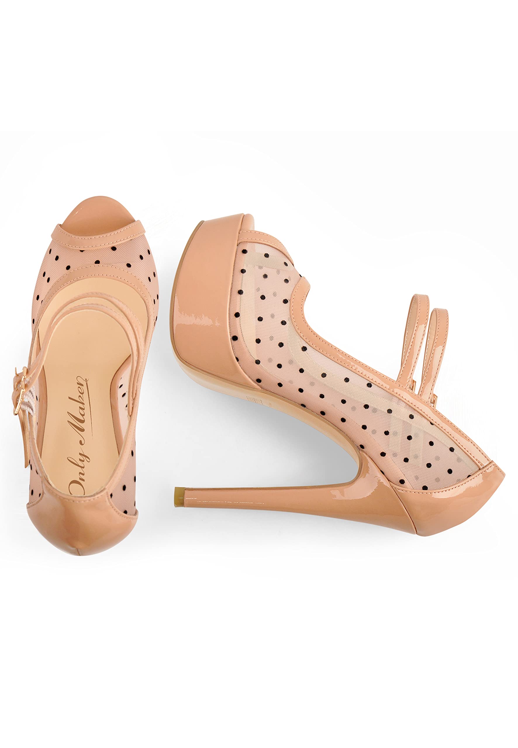 onlymakerheels Women's Platform Sandals Mesh Ankle Strap Stiletto High Heels Open Toe Peep Toe: 7 Nude