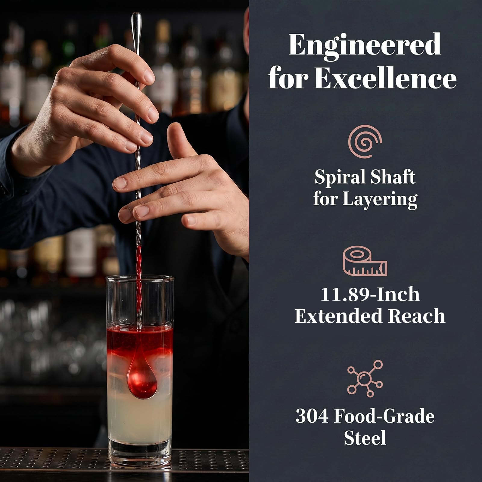 2PCS Cocktail-Mischlöffel aus Edelstahl,Hochwertiger Edelstahl Barlöffel Mit Langem Griff, Spiral Design Für Präzises Rühren, Löffel Lang Und Lange Löffel Ideal Für Cocktails