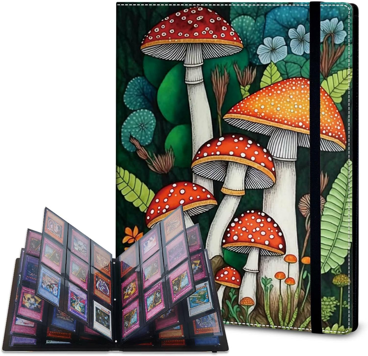 Roscopy 9 Pocket Card Binder - Double Sided Pockets, Holds 900 Cards, For Sports Cards, Magechamp, Mushroom