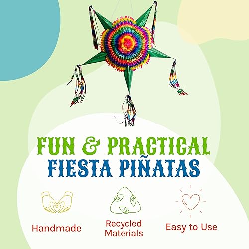 Miniatura 6 de Piñata extra grande del Cinco de Mayo, piñata de estrella mexicana multicolor arcoíris con 5 conos verdes y cuerda de 30 pies incluida, soporta