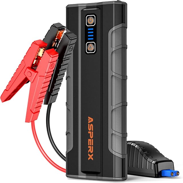 AsperX AX2500 Car Jump Starter, 2500A Peak Battery Starter for 10L Gas or 7.3L Diesel Engines, 12 Volt Auto Battery Booster, Lithium Jump Box with USB-C QC3.0, Jump Pack with Built-in LED Flashlight