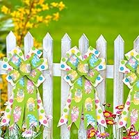 Vista 5 de Arcos grandes de Pascua para corona, lazos de corona de Pascua, lazos de arpillera verde y blanco, huevos, lunares, conejos, gnomos, arcos