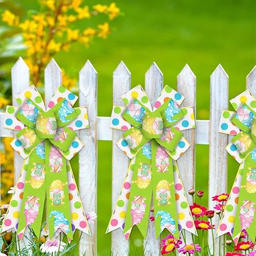 Miniatura 5 de Arcos grandes de Pascua para corona, lazos de corona de Pascua, lazos de arpillera verde y blanco, huevos, lunares, conejos, gnomos, arcos para