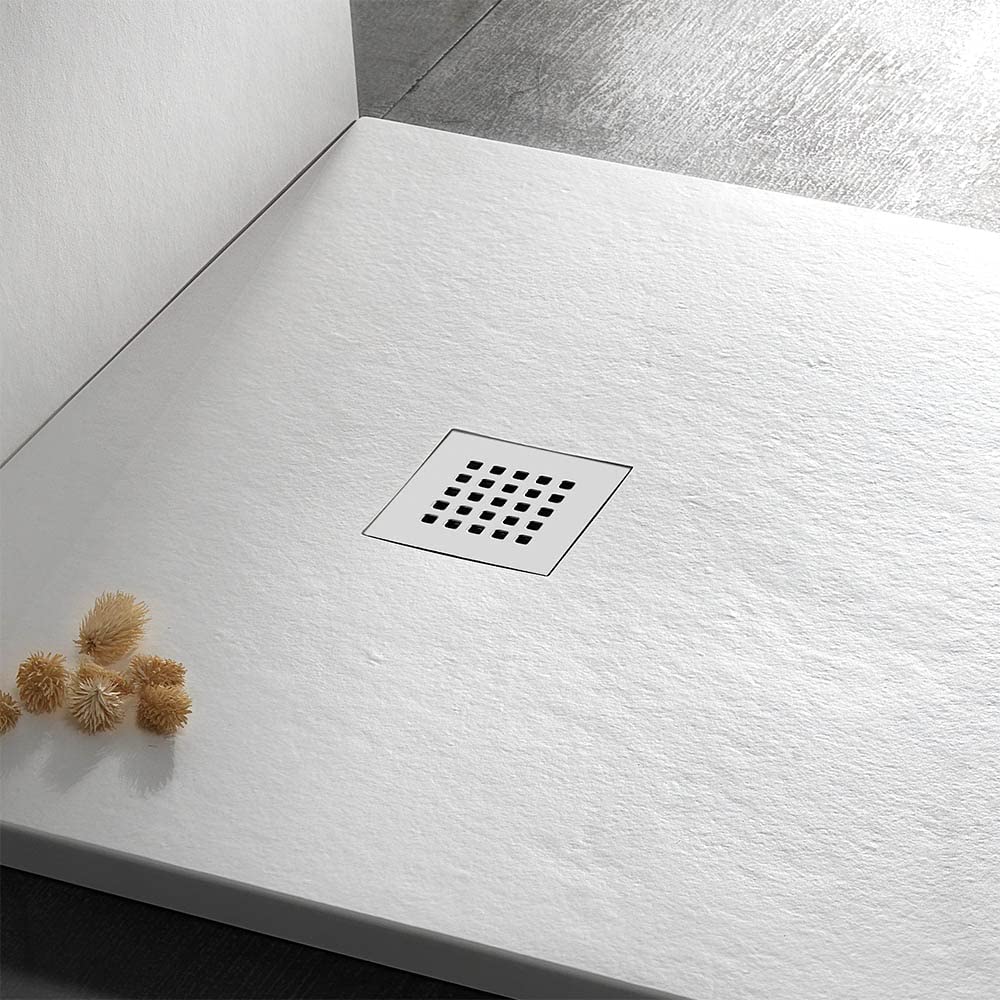 Inbagno Piatto Doccia semicircolare Sinistro 70x90 in Resina Bianco Effetto Pietra, Ultra Slim e Antibatterico, riducibile su Misura, griglia di Scarico Reversibile, Loren