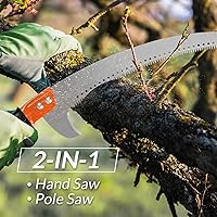 Vista 4 de Sierras de poste Walensee para recortar árboles de 7.7 pies, ligera, manual, de acero inoxidable, poste de extensión alta, sierra de poda con hoja