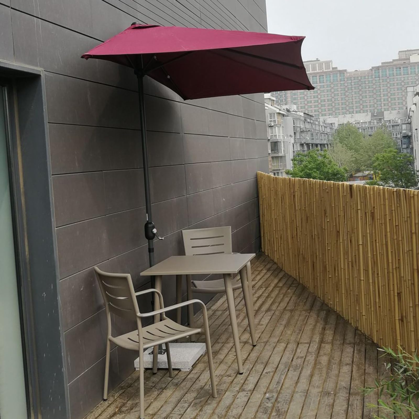 Parasol Ogrodowy, Półparasol, Parasol Cieniujący – 8,2 Stopy/6,6 Stopy Półparasol Tarasowy z Podnoszeniem za Pomocą Przycisku/łatwą Korbą – Mały Baldachim na Balkon, Stół Lub Taras – Z Podstawą (Colo