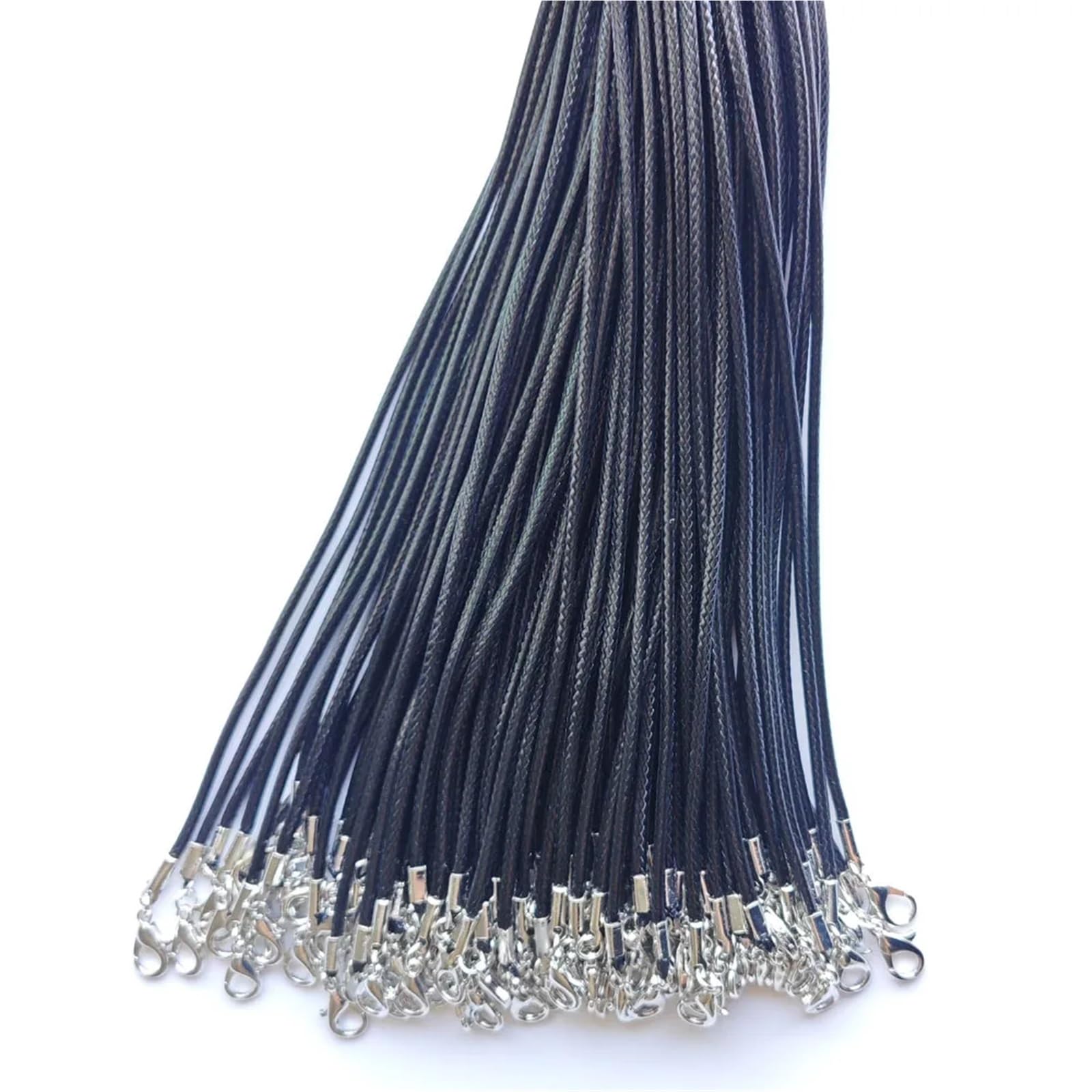 Naszyjnik sznurek 100 sztuk 1.5mm czarny wosk skórzany liny naszyjniki 45cm 60cm 70cm z karabińczykiem dla majsterkowiczów wisiorki biżuteria(1.5mm 60cm Length)