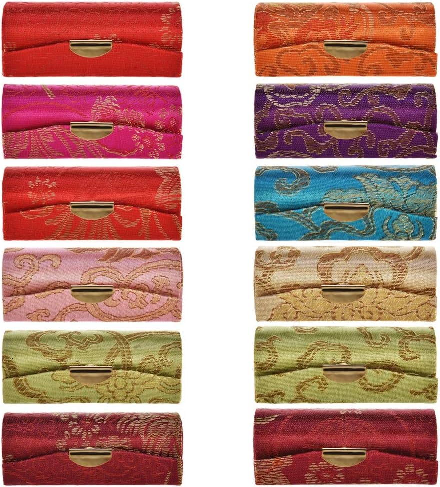Lipstick Case, 12pcs Silky Satin Fabric Lipstick Makeup Storage Box with Mirror for All Women's Lipstick Holder