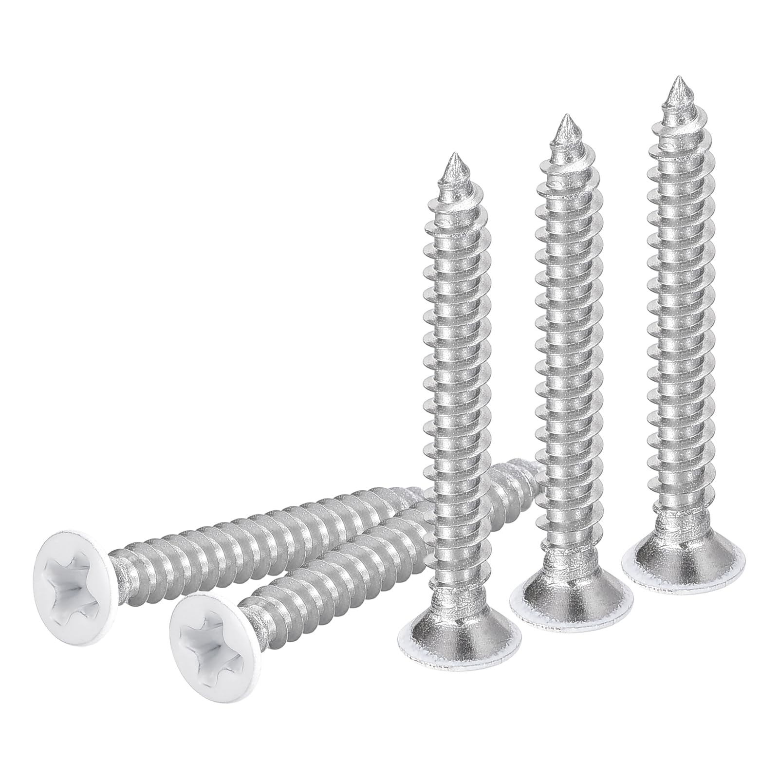 DTGN 50Pcs ST3.5x25mm Flat Head Wood Screws, 304 Stainless Steel White Phillips Self Tapping Screws