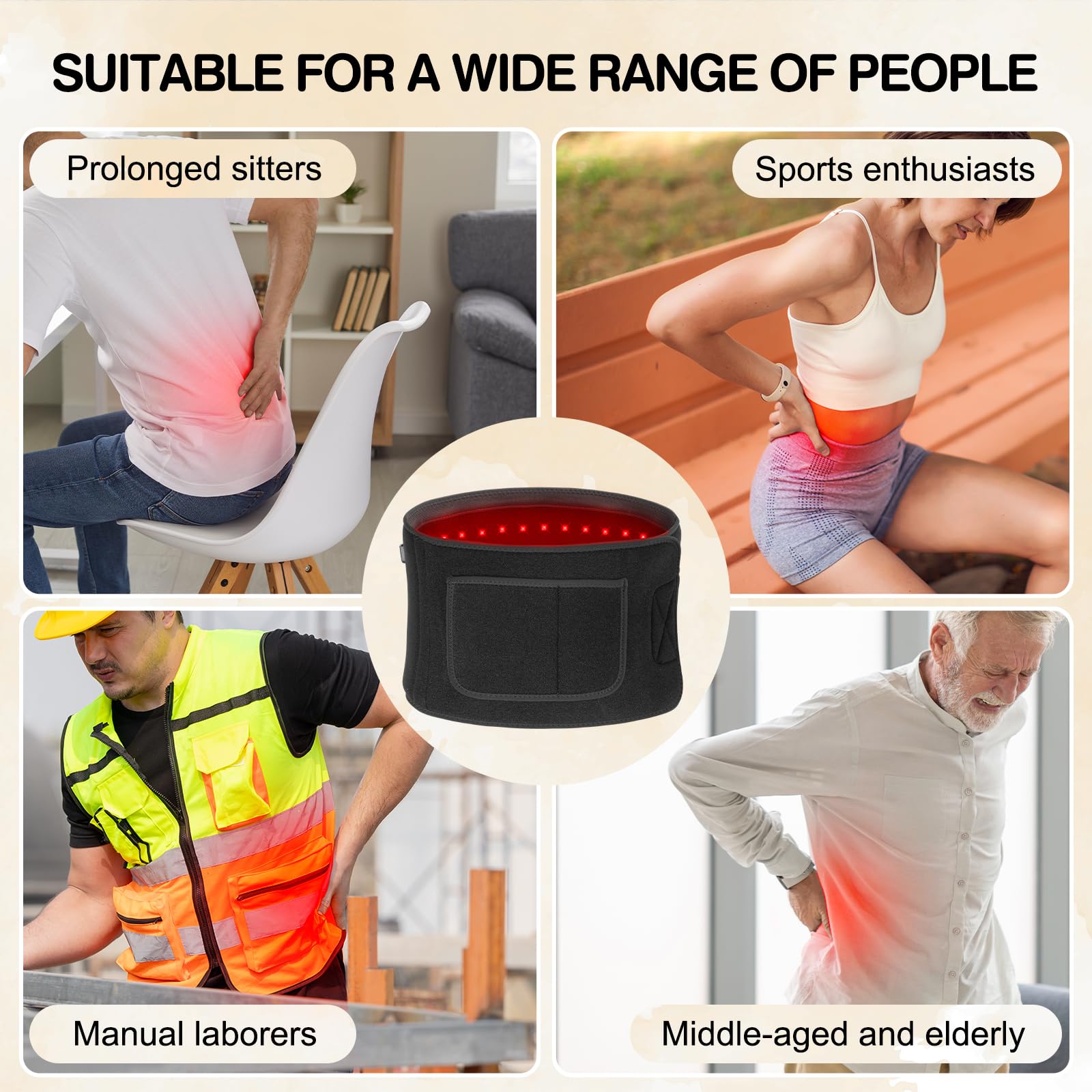 Ceinture lampe à lumière rouge 105 LED, 660 nm & 850 nm infrarouge, 3 modes, minuterie 10/20/30 min, 5 niveaux de luminosité, ceinture lumineuse pour dos, épaules et articulations