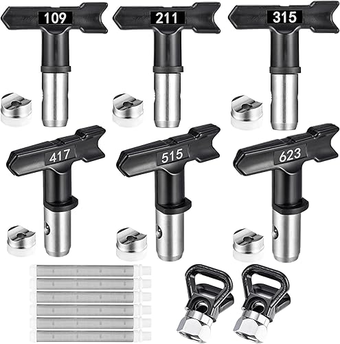 Yoption Juego de herramientas de pistola de pulverización sin aire de 14 piezas, 6 puntas de pulverización de pintura sin aire, 6 filtros de pistola