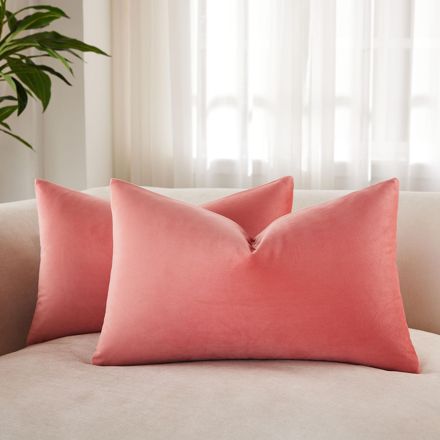 JUSPURBET 14x24 Velvet Decorative Throw Pillow Covers Set of 2,Coral