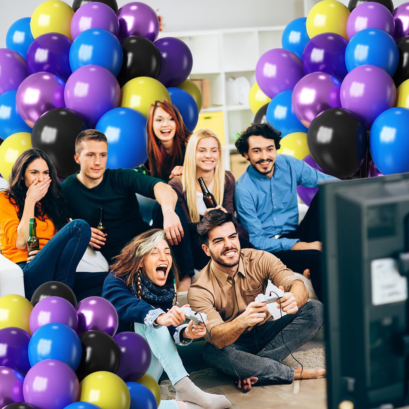 HILAVO Fioletowe niebieskie żółte czarne balony 60 szt. metaliczny fioletowy królewski niebieski czarny żółty gra wideo balon lateksowy balon na imprezę dla dzieci gracza noc urodziny ukończenie