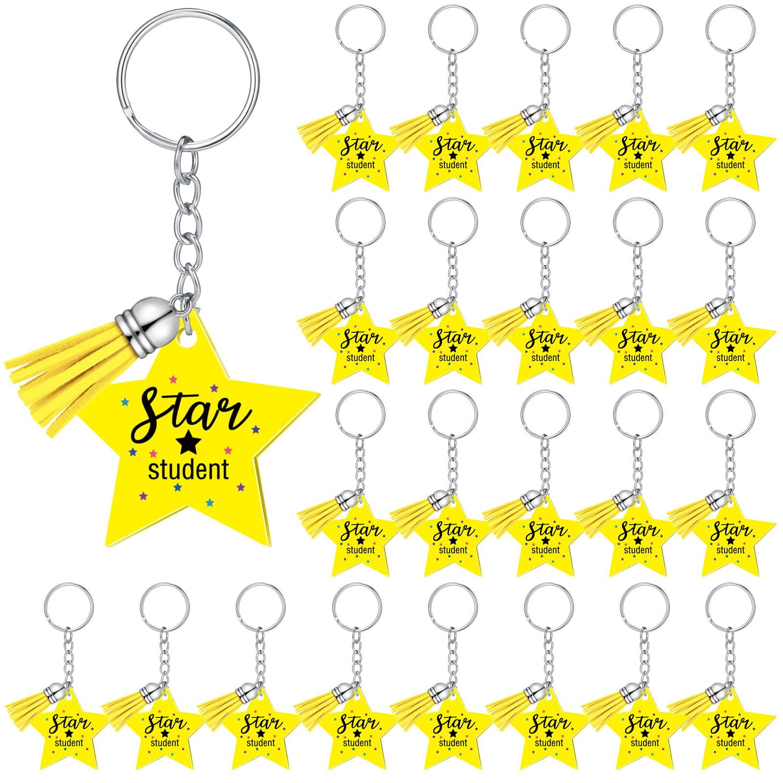 LandicalLandical 24 Pcs Back to School Acrylic Star Keychains with Tassels Star Student Keychains Charm Inspirational Keychain Star Key Ring Colorful Star Keychain Bulk Star Key Chain for Boys Girls School