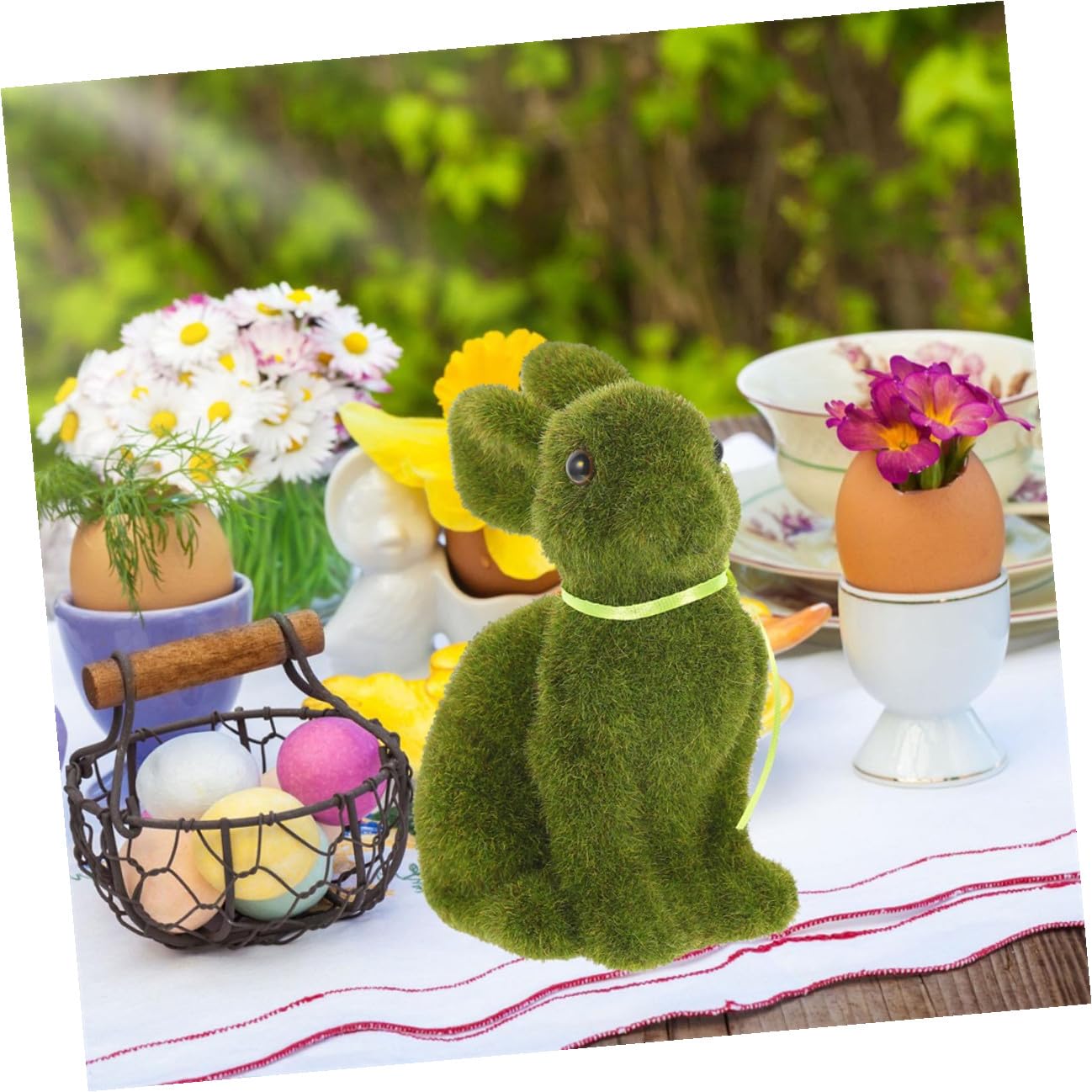 PartyKindom 4 Pezzi Decorazioni Pasquali Coniglietto Floccato Verde in Schiuma e Falso Prato per Casa e Giardino Aspetto Realistico e Creativo