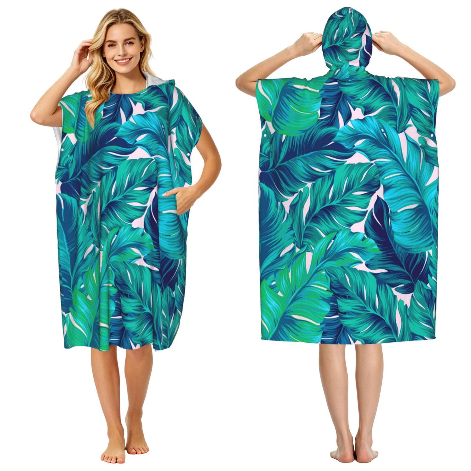 Poadnly Tropical Palm, Adult Hooded Beach Towel 90 x 110 cm,Changing Bath Robe, Surf Poncho Towel For Women Men