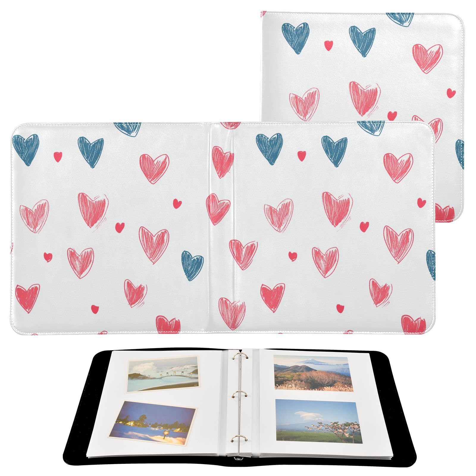 Álbum de fotos para fotos de todos los tamaños, para fotos de San Valentín, corazones autoadhesivos, fotos de 4 x 6, 5 x 7, 6 x 8 pulgadas