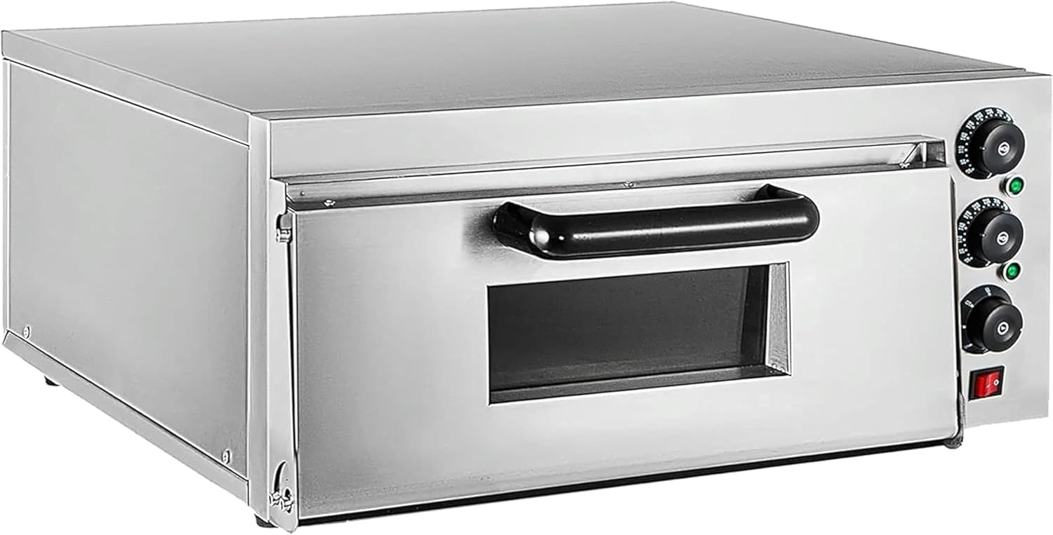 Electric Pizza Oven Single/Double Deck Commercial Pizza Drawer Toaster Oven Countertop Stainless Steel Construction with Explosion Proof Lamp and Cooling Holes for Restaurant Home Party