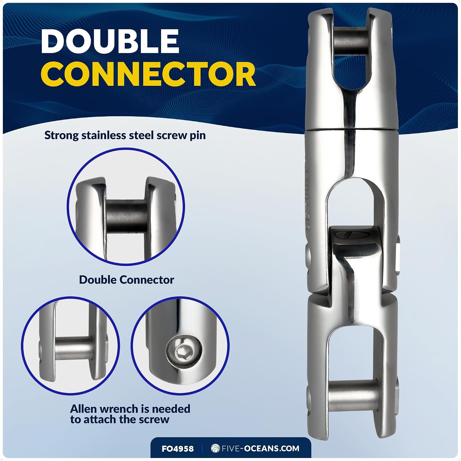 Five Oceans Marine Anchor Swivel Connector, 316 Stainless Steel Heavy Duty Boat Chain Swivel – Premium Polished Finish, Corrosion Resistant, High Load Capacity