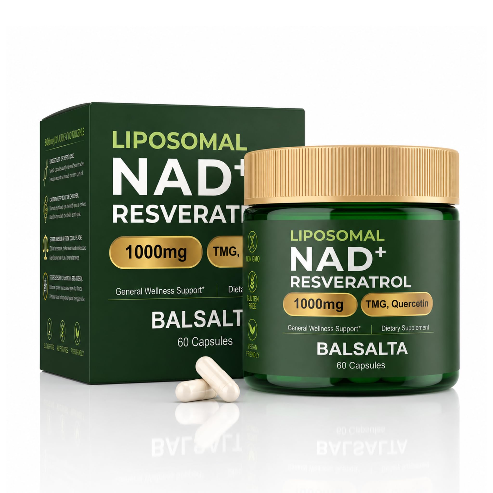 Liposomal NAD+ Supplement 1000mg with Resveratrol, TMG & Quercetin, 60 Caps