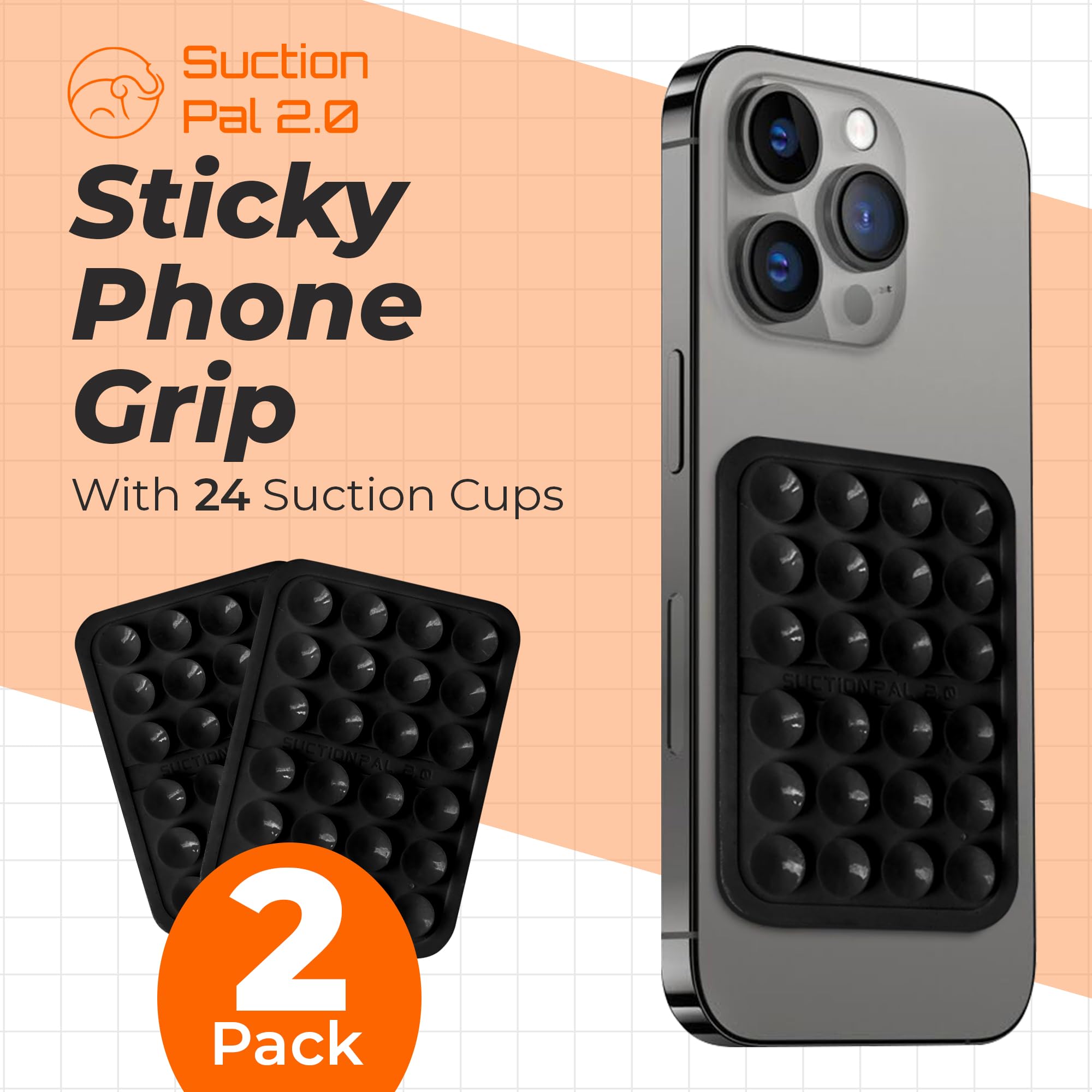 Amazon.com: 2-Pack Sticky Silicone Suction Phone Grip with 24 Suction Cups  for Suction Phone Mount Ideal for Selfies and Videos, Compatible with  Android iPhone Samsung, Black : Cell Phones & Accessories