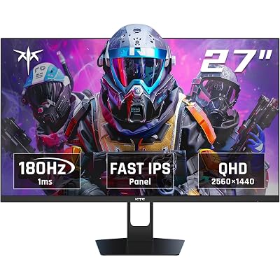 KTC 27 Inch QHD Gaming Monitor, 180Hz 1ms GTG Fast IPS 2K Computer Gamer Monitor, 1440P HDR Frameless Monitor with Adaptive Sync, Tilt Adjustment, VESA Compatible, Eye Care, DisplayPort HDMI, H27T22S