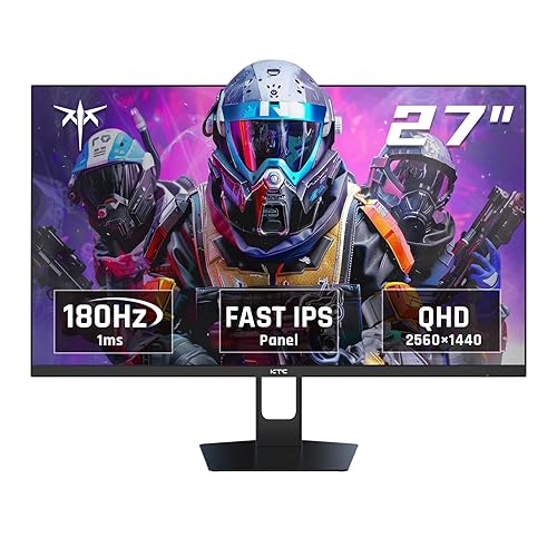 KTC 27 Inch QHD Gaming Monitor, 180Hz 1ms GTG Fast IPS 2K Computer Gamer Monitor, 1440P HDR Frameless Monitor with Adaptive Sync, Tilt Adjustment, VESA Compatible, Eye Care, DisplayPort HDMI, H27T22S