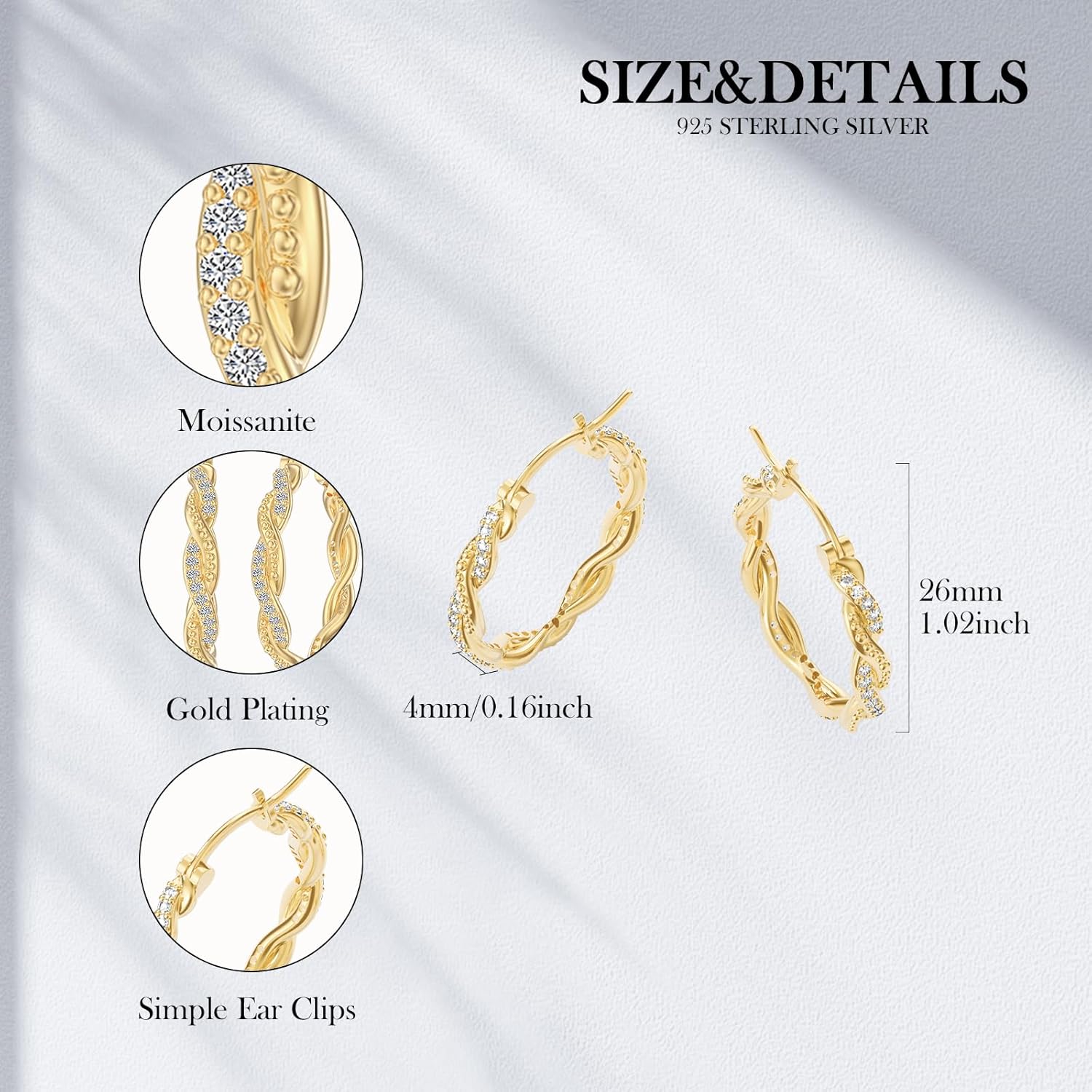 14K Hoop Gold Plated Earrings 925 Sterling Silver Gold Earring for Women Moissanite Hoop Earrings Classic Dainty Minimalist Gift Jewelry 30mm/25mm - Image 2