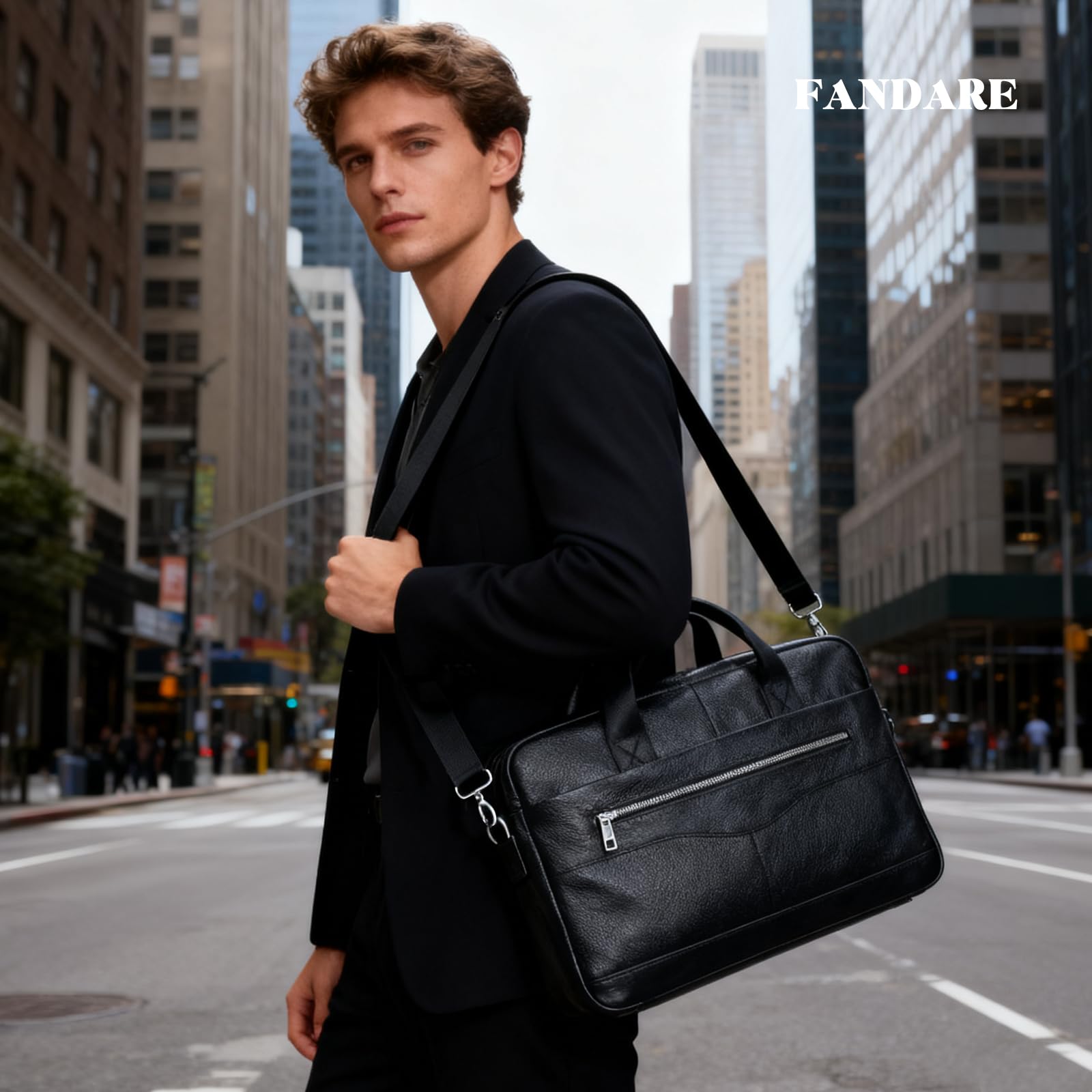 FANDARE Retro Leder Aktentasche Herren Business Henkeltasche Dokumententasche Geschäftstasche Messenger Handtasche Mappe Aktenkoffer Umhängetasche für Arbeit und Reisen Crossbody-Tasche