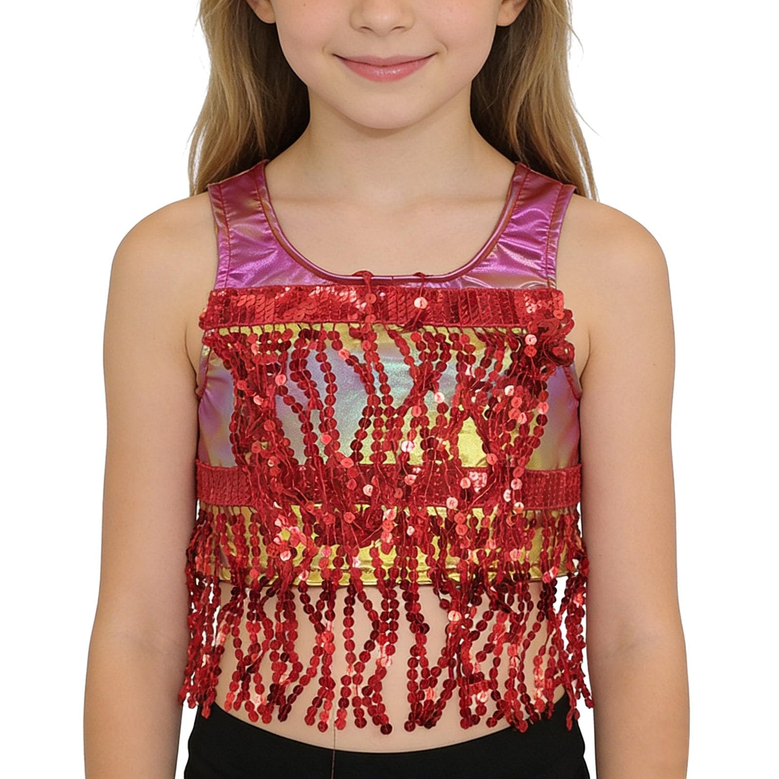 Genérico Blusa con Lentejuelas para Niñas - Chaleco con Flecos Brillantes para niñas Disfraz de actuación Ropa de Baile metálica Brillante para niños Atuendo de Fiesta