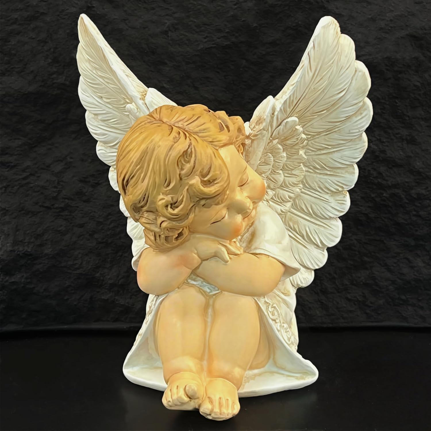 Angel Statue Figurines Home Decor Cherub Statue Christmas New Year Angels Figurines Decorations Garden Decor for Patio, Gift for Mom (4.13 * 3.54 * 4.76in)