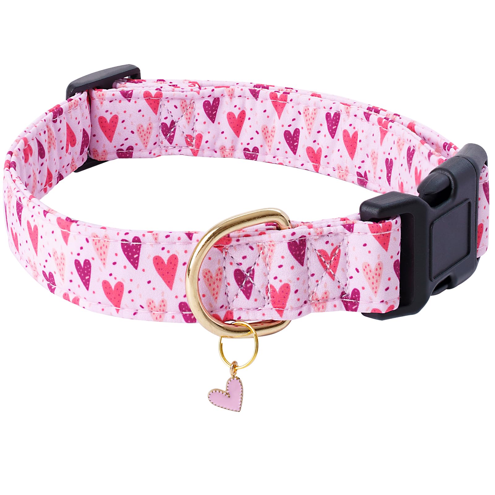 Faygarsle Dog Collar for Small Medium Large Dogs Cute Puppy Collars Valentine's Day Heart Print Dog Collar Pink and Purple Hearts L