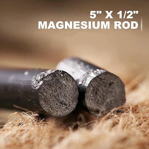 Miniatura 3 de EXBUEVUE Arrancador de fuego, varilla de ferro de 5 pulgadas, herramientas de supervivencia al aire libre, pedernal y acero con 2 cuerdas