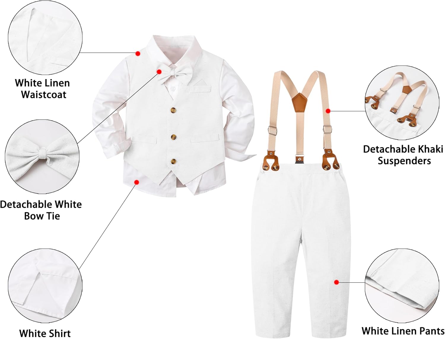 SANGTREE Boys Suit Cotton Linen Formal Set Baby Boy Dress Clothes Gentleman Wedding Ring Bearer Outfits, 3 Months - 9 Years