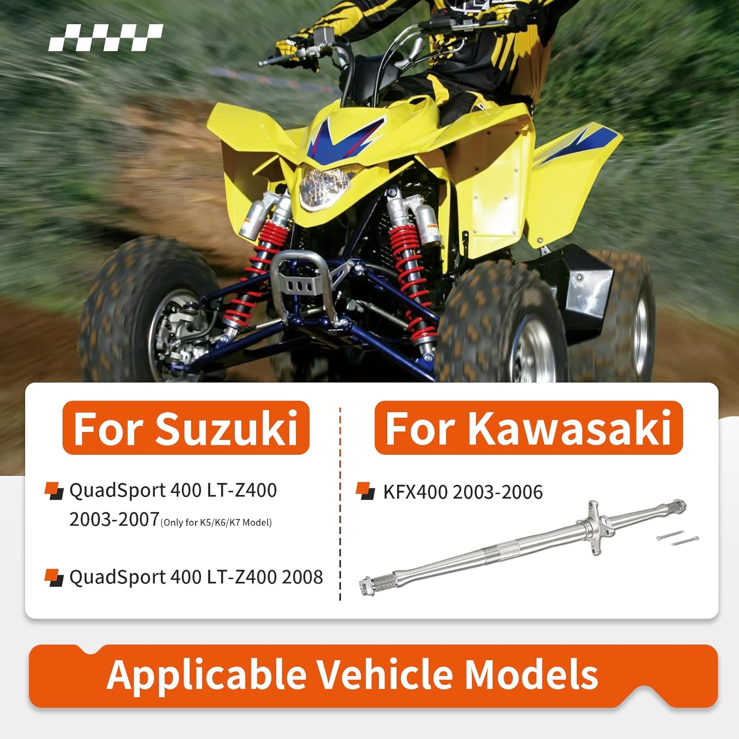 Rear Axle Shaft For Kawasaki KFX400 2003-2006 Suzuki QuadSport 400 LT-Z400 2003-2008 64710-07G30 41068-S019