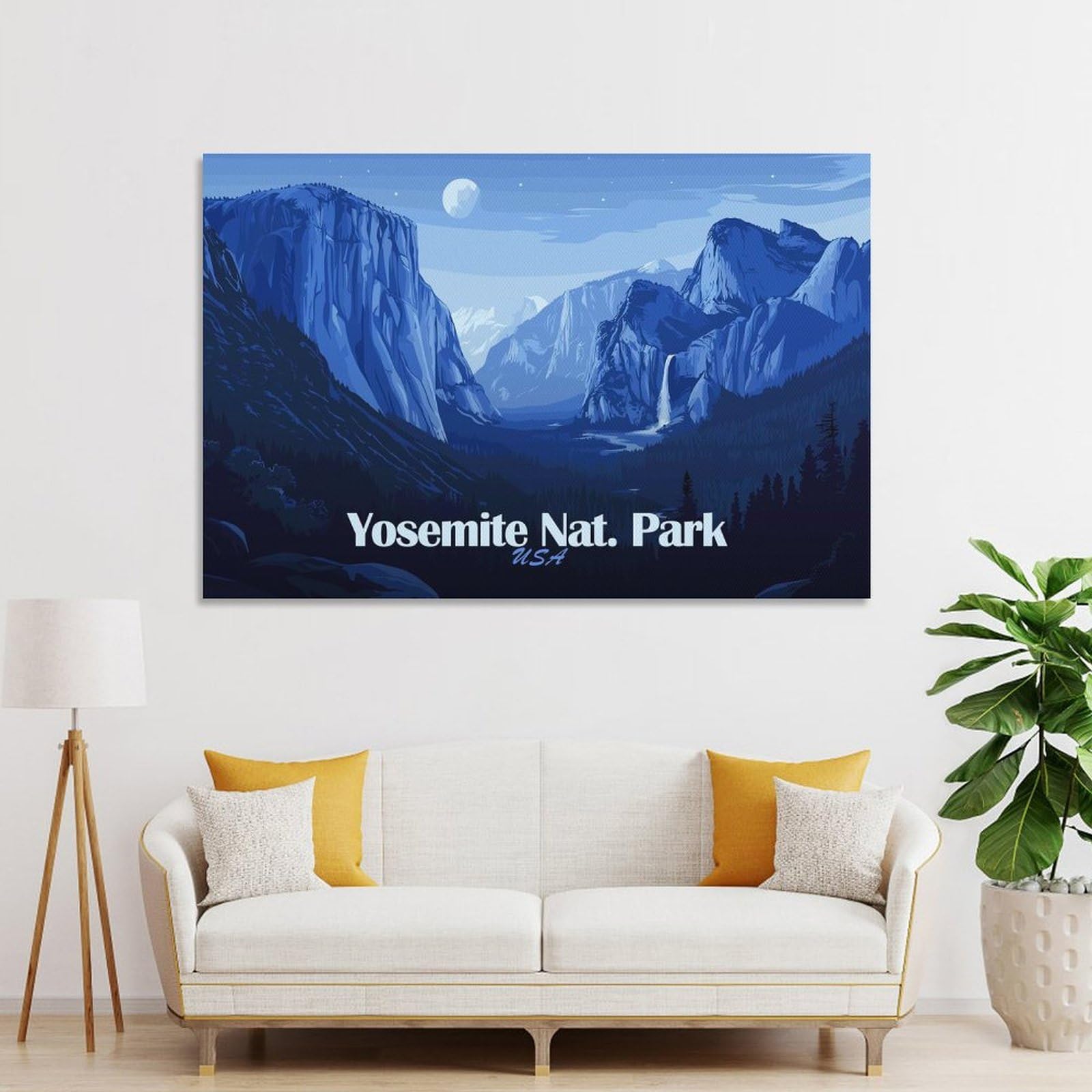 Junmoney Unframe-Style-2 Yosemite National Park Blue Landscape Canvas Wall Decor, 20X30inch(50X75cm), For Flats, Guest Rooms Or Compact Rooms, Decorative Canvas Decor For Home Updates