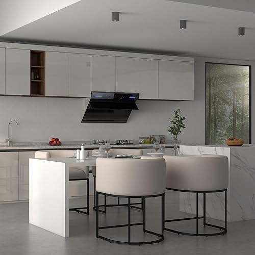 Miniatura 3 de Taburete de Bar Contemporáneo de Lino Crema, Taburete Tapizado en Tela de 24 Pulgadas de Altura de Mostrador, Taburete de Cocina para Isla de