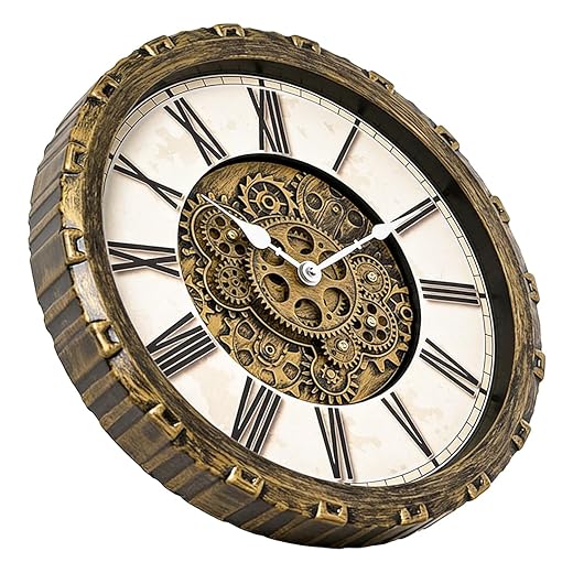 15 Inch Wall Clock with Real Moving Gears, Industrial Steampunk Vintage Wall Decor, Antique Metal