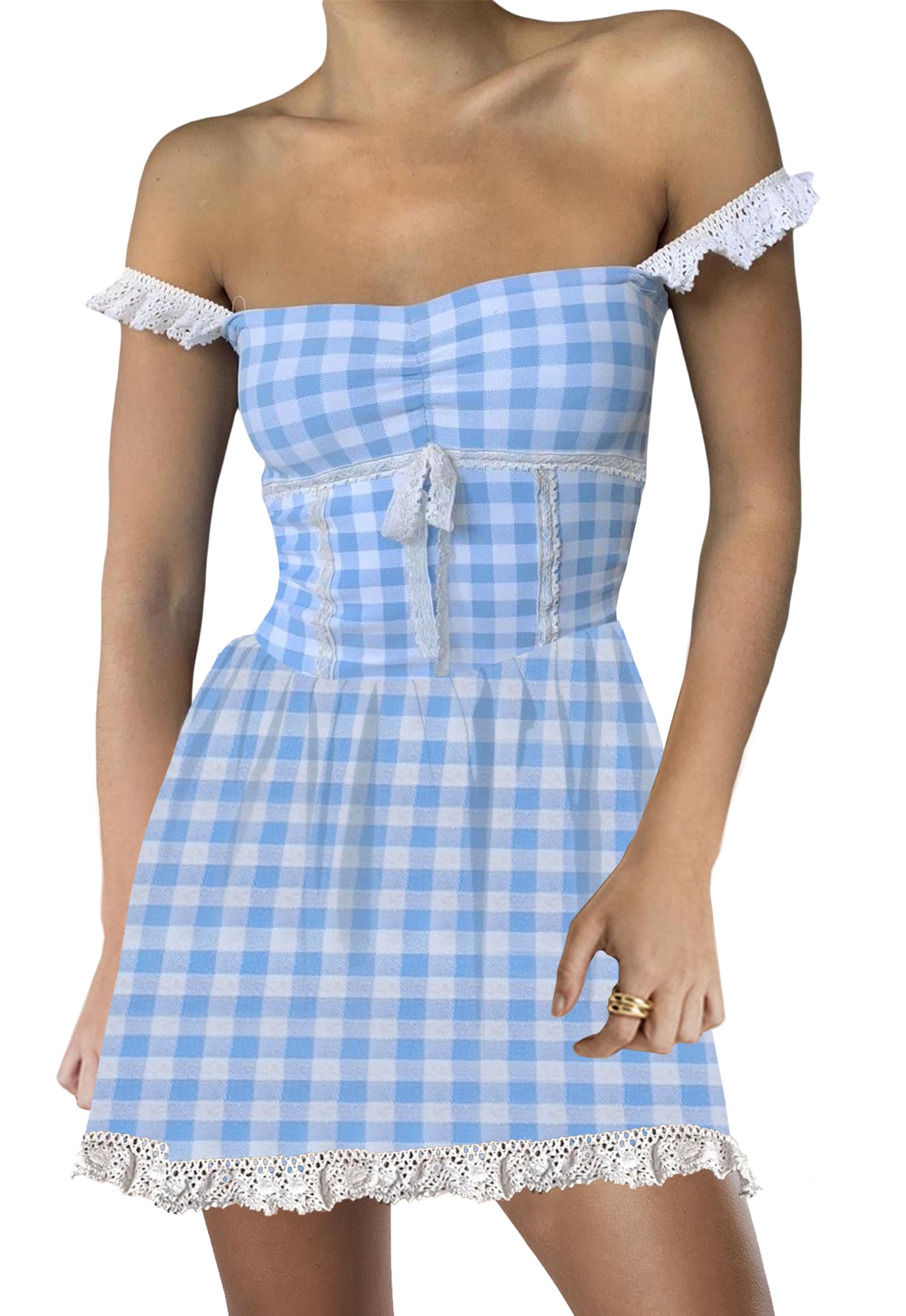 Women Y2k Plaid Mini Dress Sleeveless Spaghetti Strap