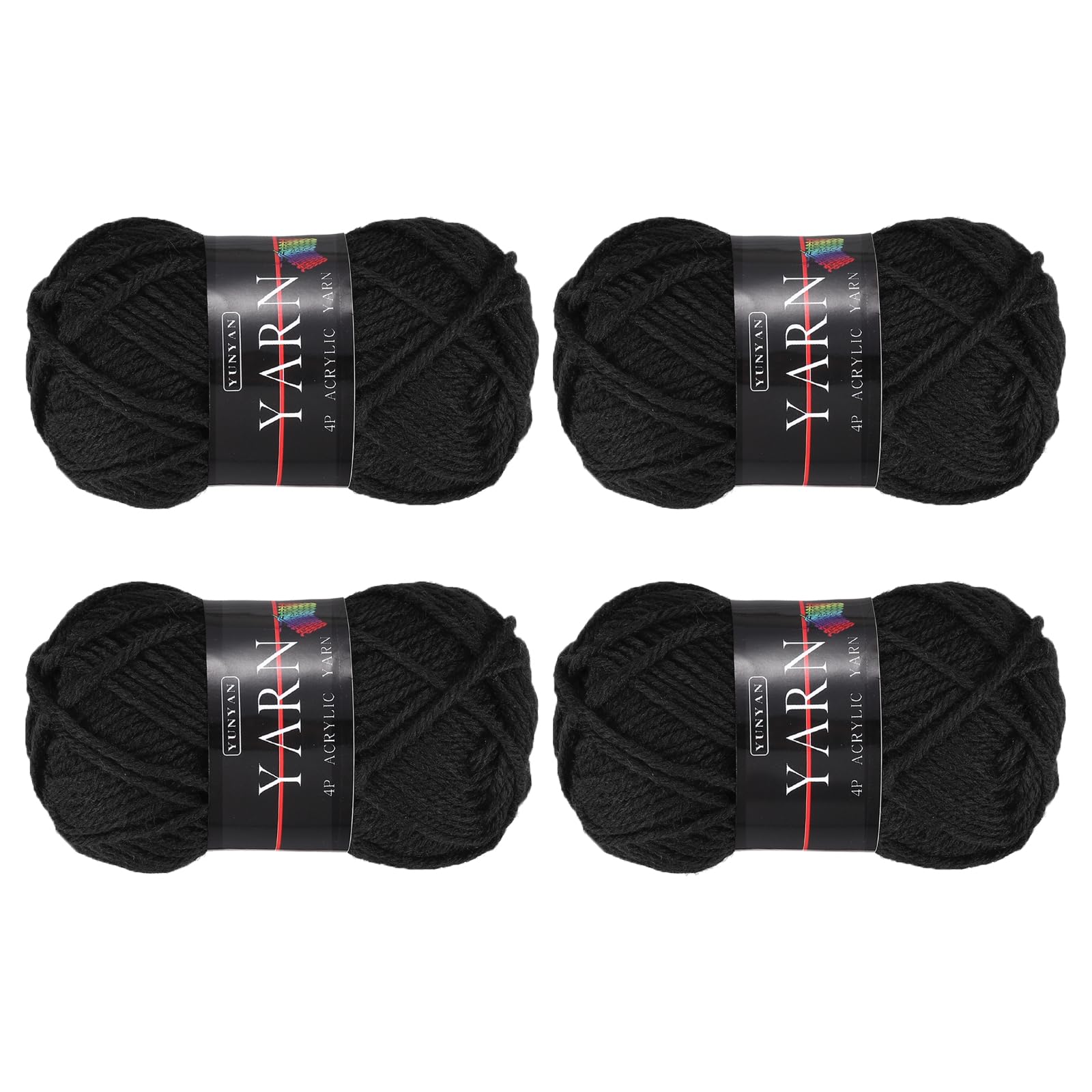 sourcing map Acrylic Crochet Yarns 4PCSx25g Black Sport Weight
