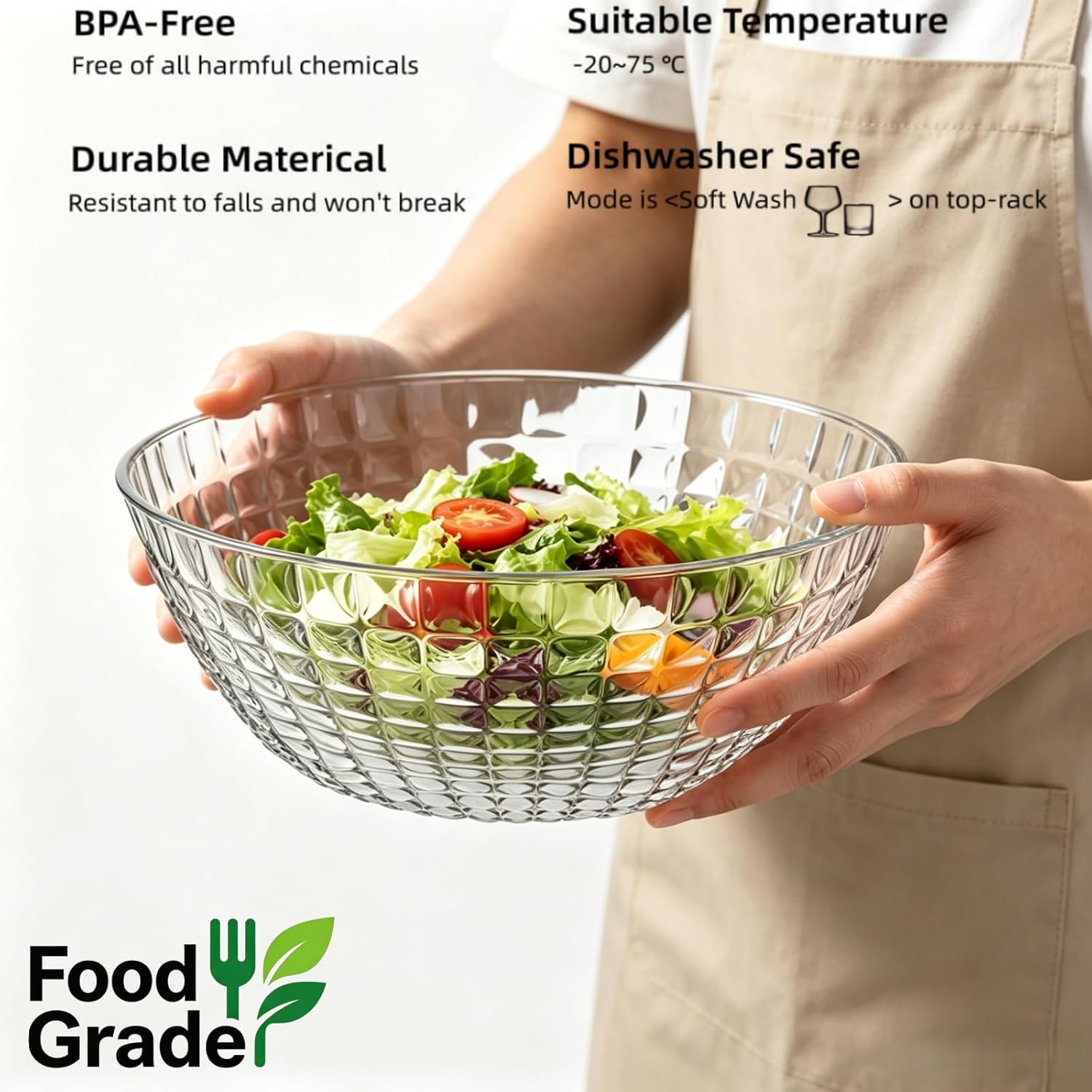 Large 11.8" Acrylic Salad Bowls, 189 oz Thicker Unbreakable Clear (2 Pack)