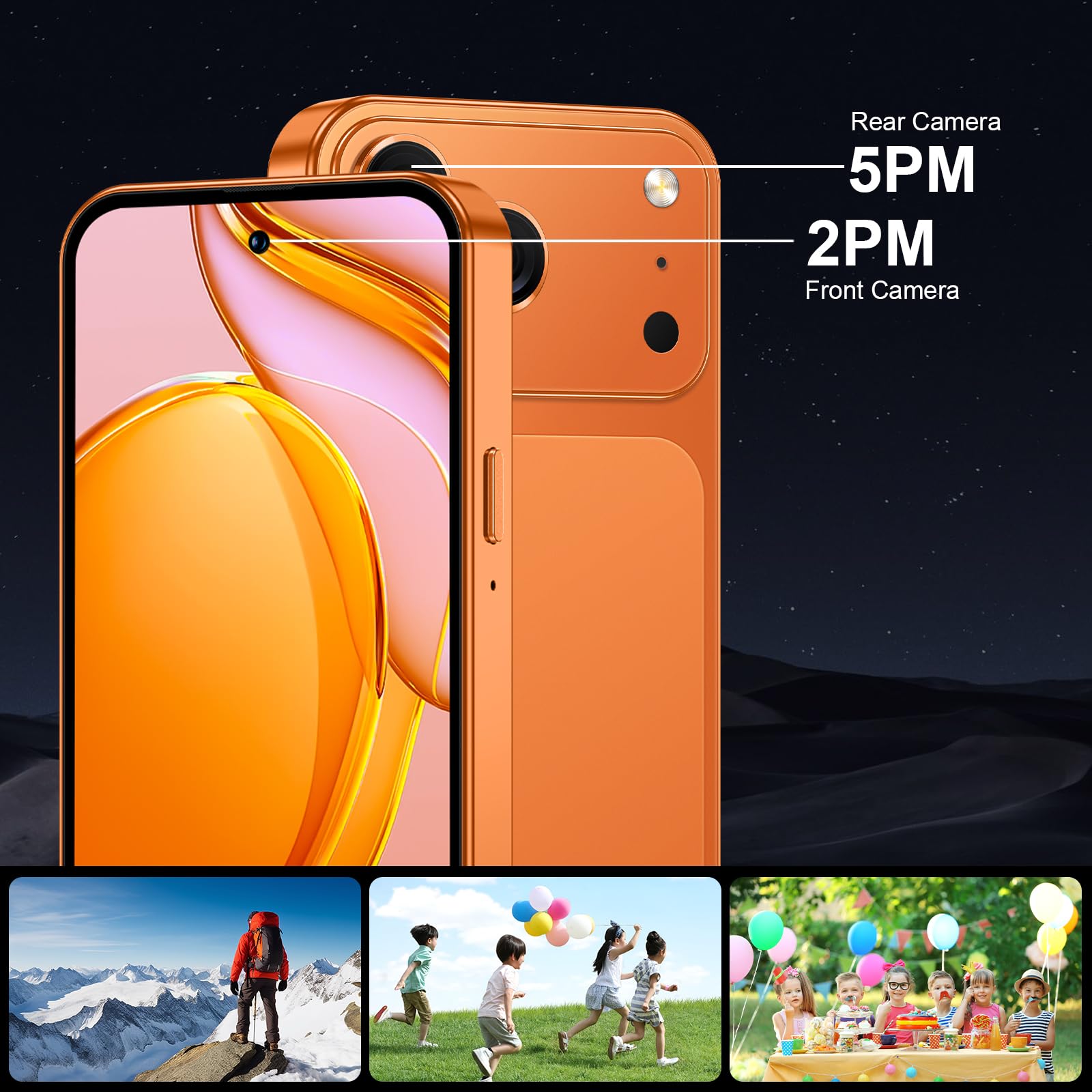 4.5'' Mini Phone 64GB Unlocked 4G Mobile Smartphone with 2000mAh Battery Compact Backup Mini Phone for Kids & Students Dual SIM Face ID Orange | 4.5'' HD Screen — view 5