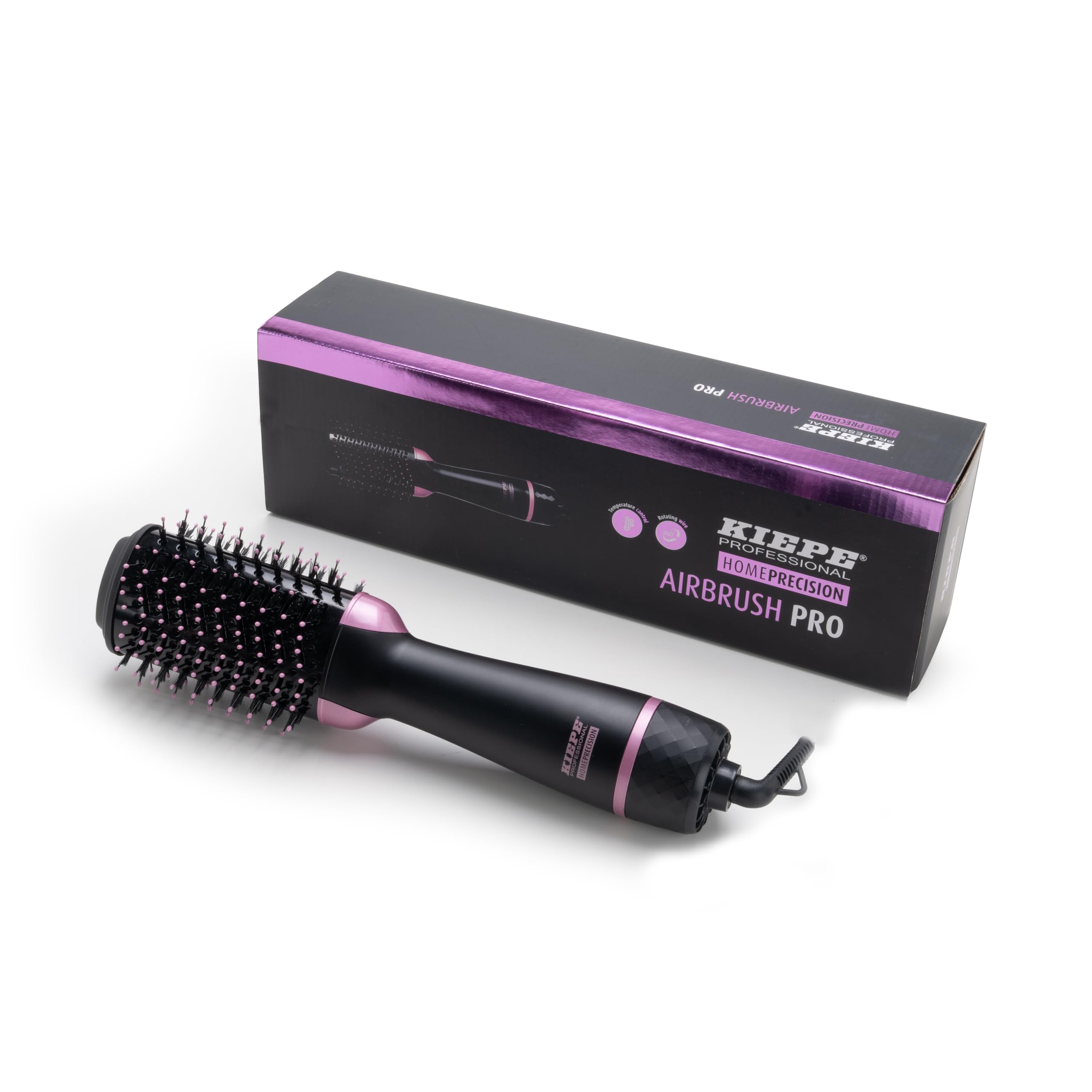 Kiepe 8340 Home Precision Series Airbrush Pro – Spazzola ad aria calda per asciugacapelli e styling simultanei, per volume, levigatezza e risultati fluidi – Controllo della temperatura, filo rotante